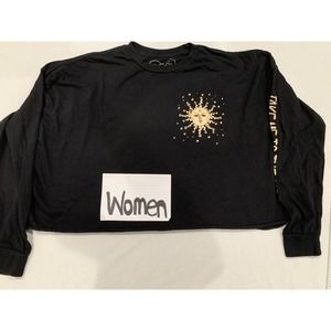 Obsessive Love Moon & Stars Black Astronomy Long Sleeve Crop Top Woman’s Size L